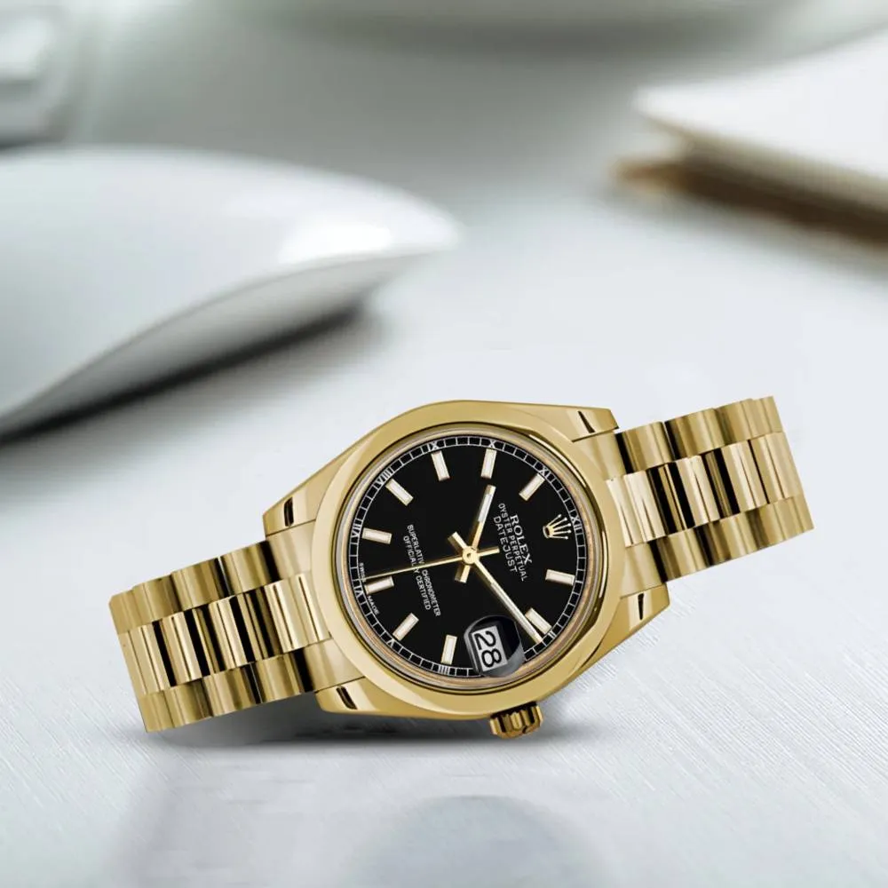 Rolex Datejust 31mm - Ref: 178248 bkip - Black Dial, 18K Yellow Gold President Bracelet Women's Watch