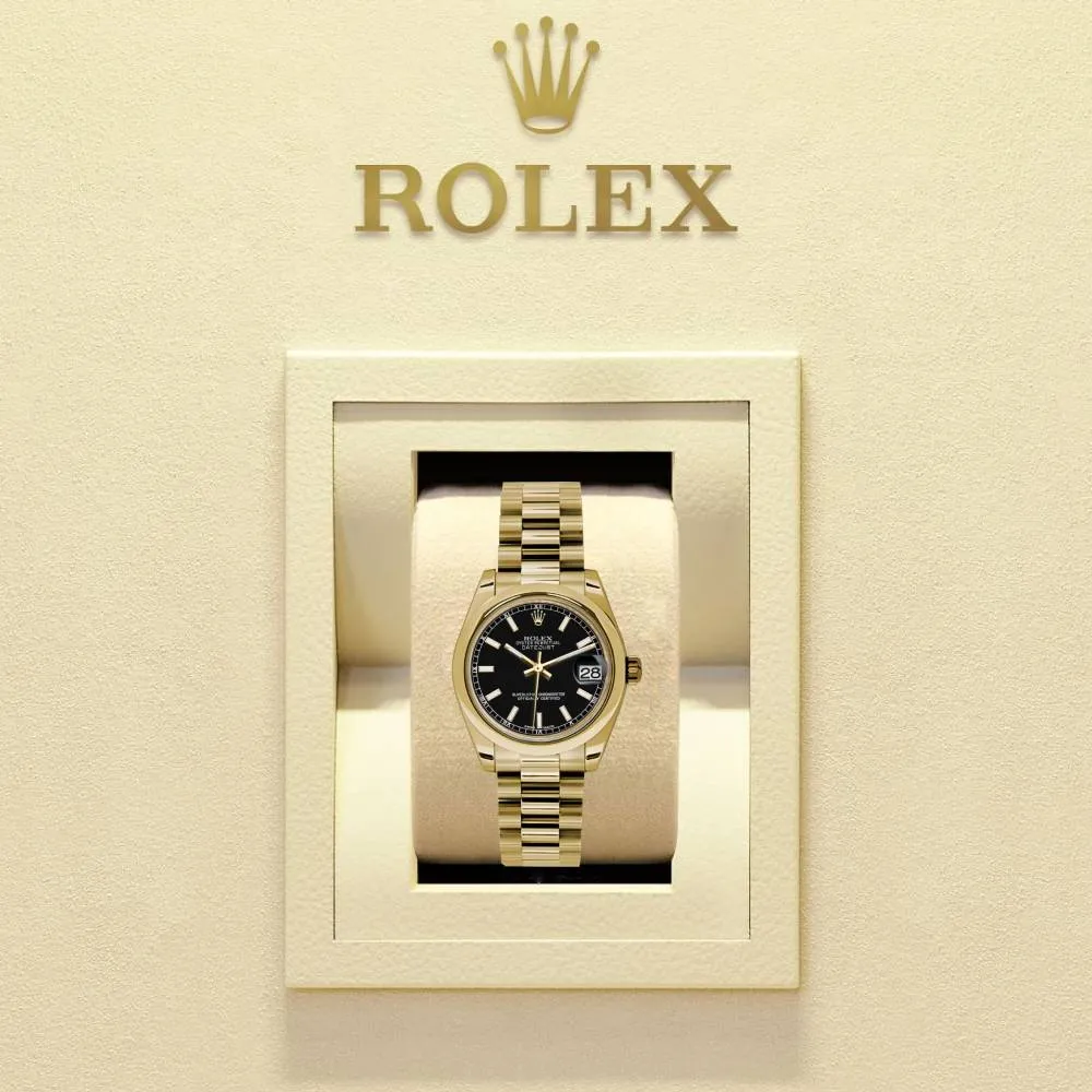 Rolex Datejust 31mm - Ref: 178248 bkip - Black Dial, 18K Yellow Gold President Bracelet Women's Watch