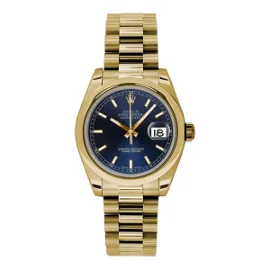 Rolex Datejust 31mm - Ref: 178248 blip - Blue Dial, 18K Yellow Gold President Bracelet Women's Watch