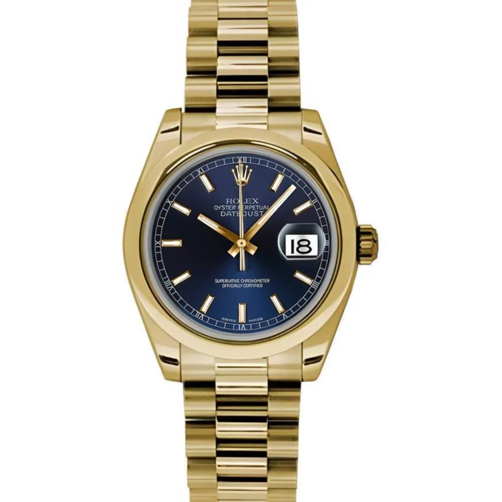 Rolex Datejust 31mm - Ref: 178248 blip - Blue Dial, 18K Yellow Gold President Bracelet Women's Watch