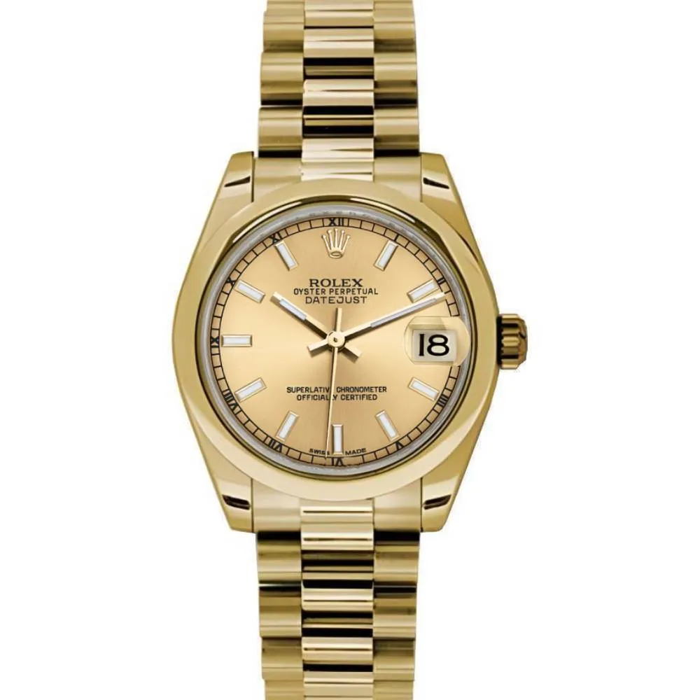 Rolex Datejust 31mm - Ref: 178248 chcap - Champagne Dial, 18K Yellow Gold President Bracelet Women's Watch