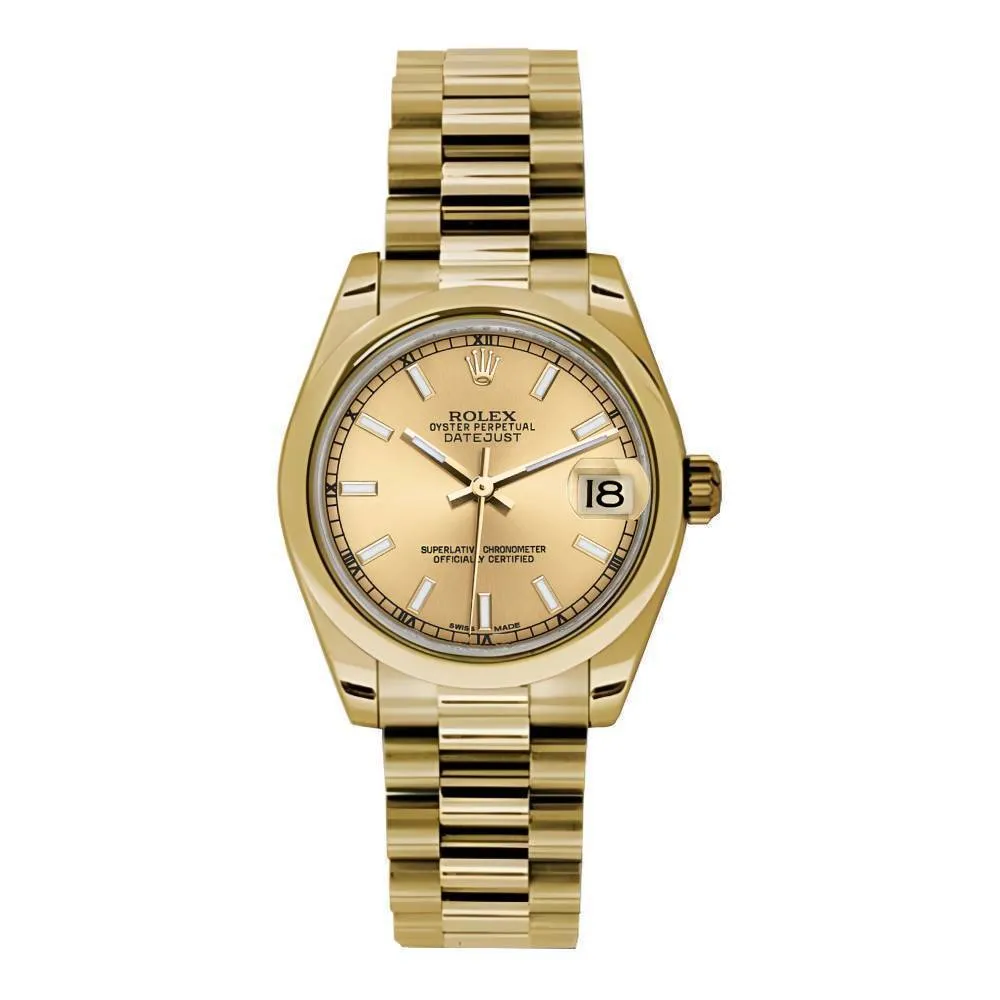 Rolex Datejust 31mm - Ref: 178248 chcap - Champagne Dial, 18K Yellow Gold President Bracelet Women's Watch
