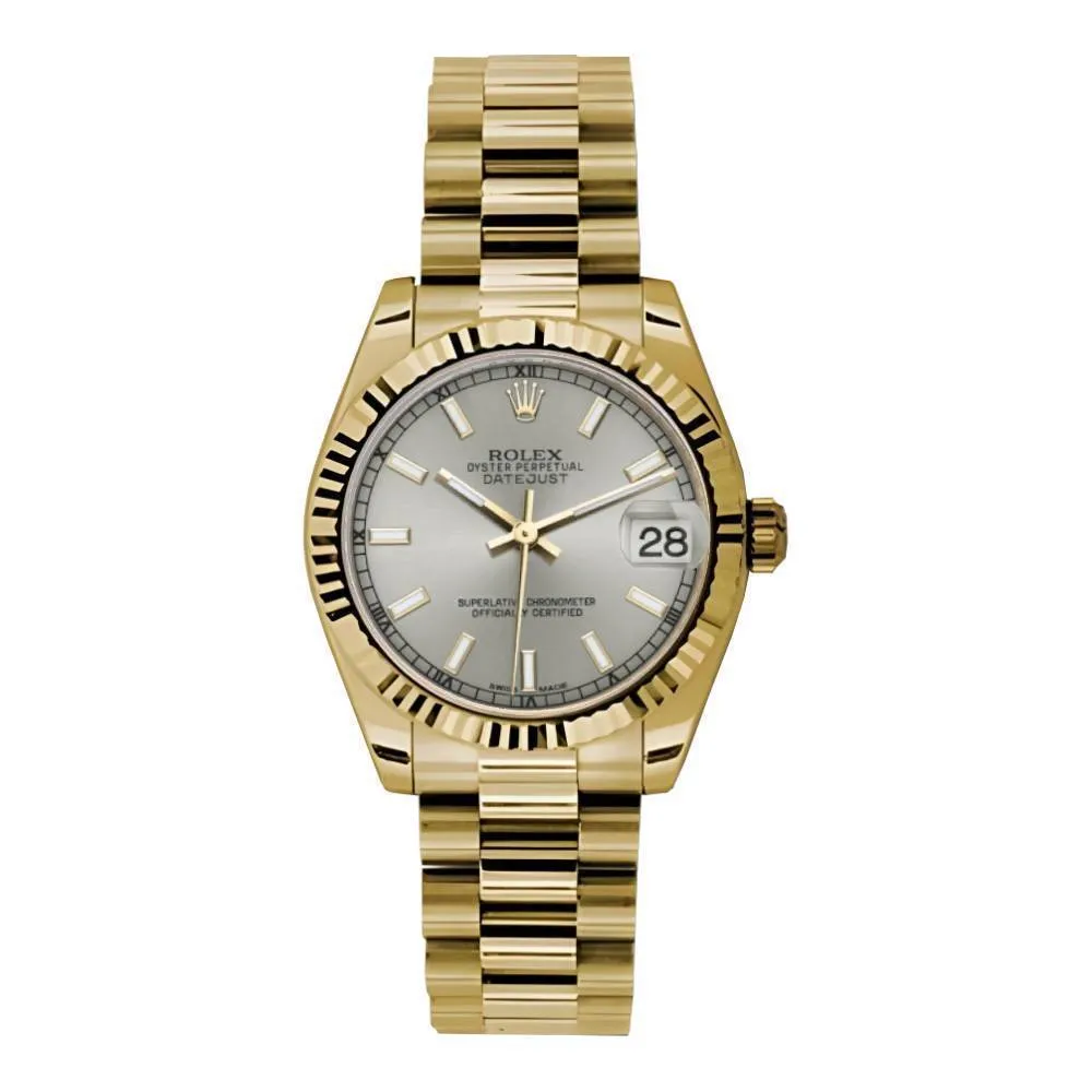 Rolex Datejust 31mm - Ref: 178278 sip - Silver Dial, 18K Yellow Gold President Bracelet Women's Watch