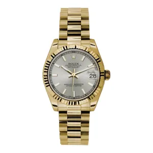 Rolex Datejust 31mm - Ref: 178278 sip - Silver Dial, 18K Yellow Gold President Bracelet Women's Watch