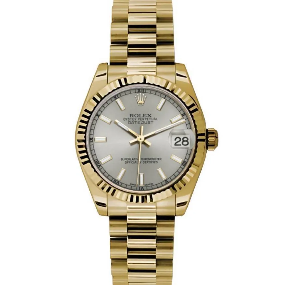 Rolex Datejust 31mm - Ref: 178278 sip - Silver Dial, 18K Yellow Gold President Bracelet Women's Watch