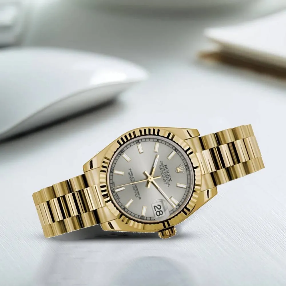 Rolex Datejust 31mm - Ref: 178278 sip - Silver Dial, 18K Yellow Gold President Bracelet Women's Watch