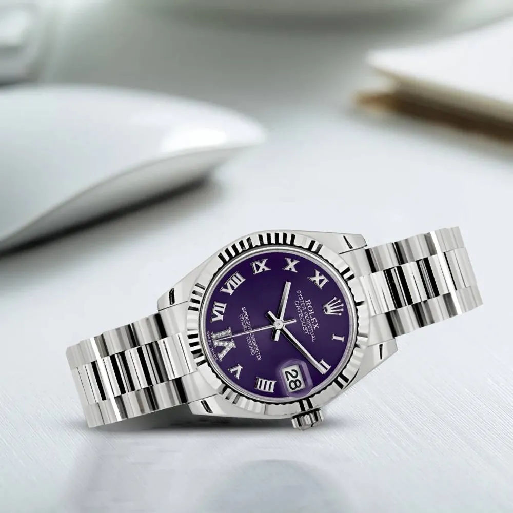 Rolex Datejust 31mm - Ref: 178279 pdrp - Purple Dial, 18K White Gold President Bracelet Women's Watch