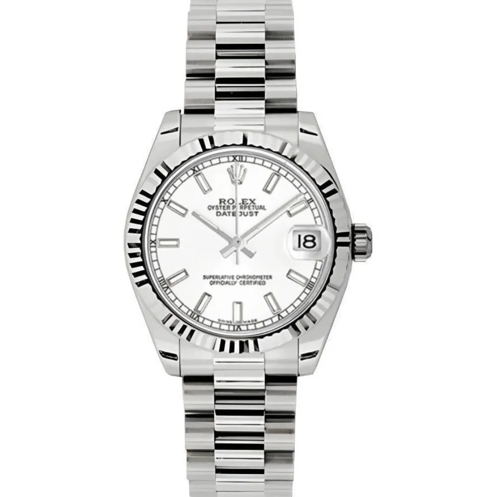 Rolex Datejust 31mm - Ref: 178279 wip - White Dial, 18K White Gold President Bracelet Women's Watch