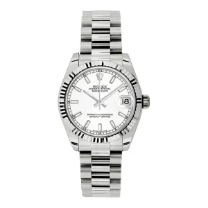 Rolex Datejust 31mm - Ref: 178279 wip - White Dial, 18K White Gold President Bracelet Women's Watch