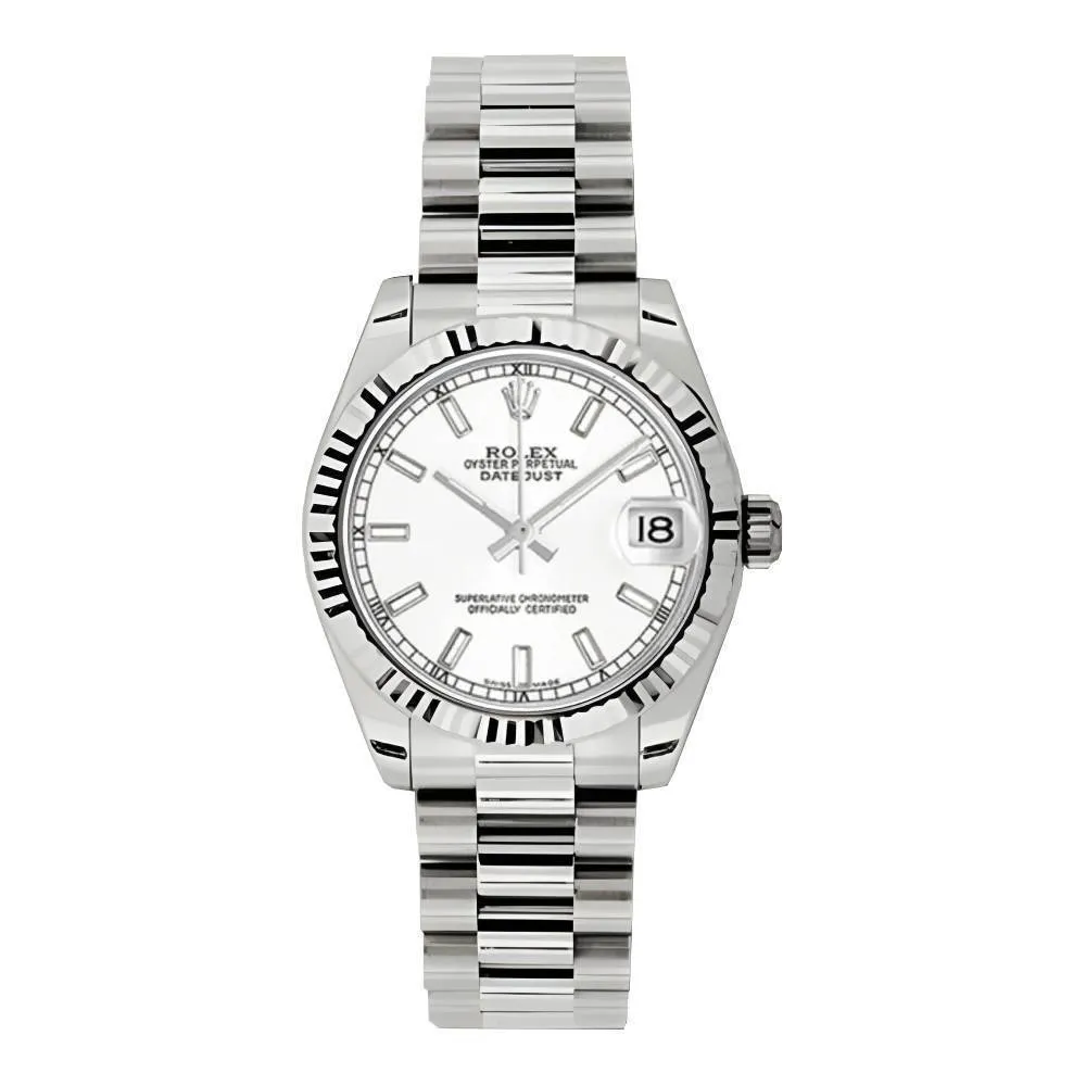Rolex Datejust 31mm - Ref: 178279 wip - White Dial, 18K White Gold President Bracelet Women's Watch