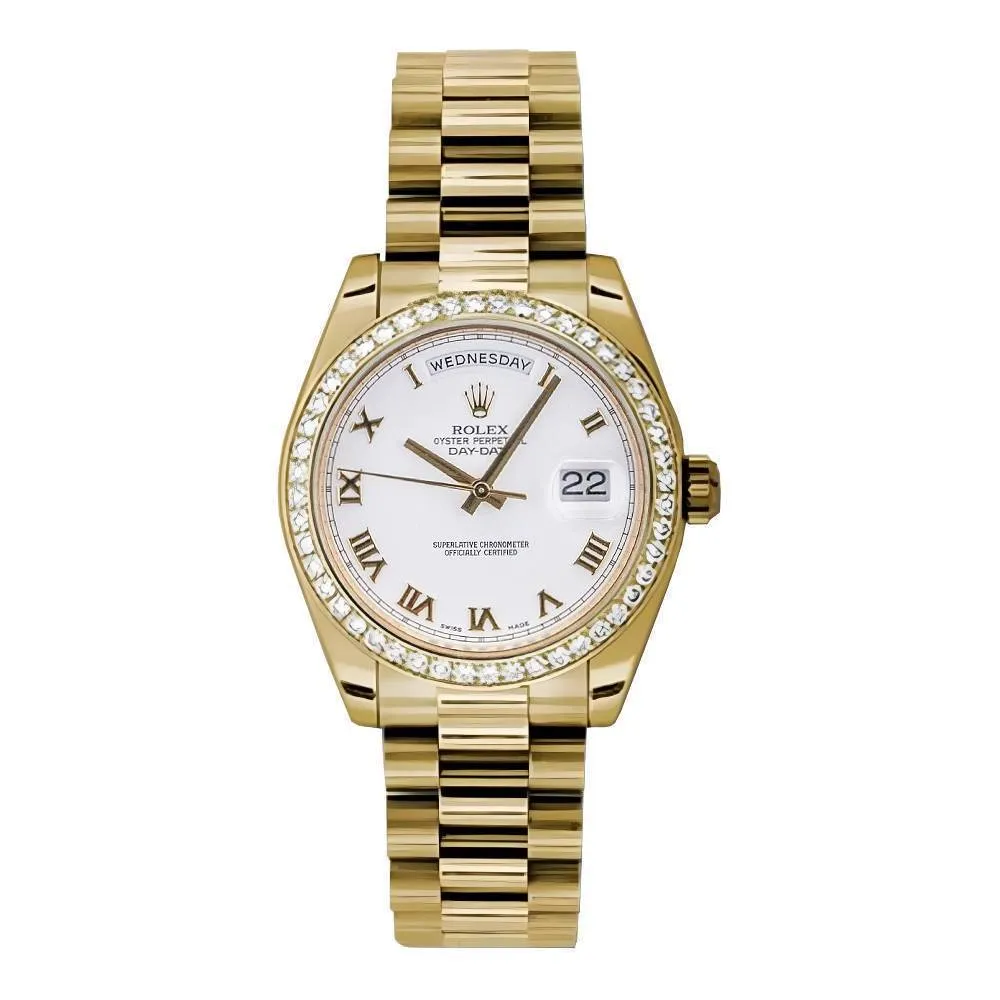 Rolex Datejust 31mm - Ref: 178288 wrp - White Dial & Diamond Bezel, 18K Yellow Gold President Bracelet Women's Watch