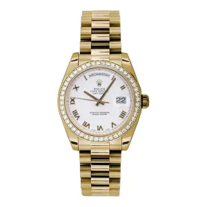 Rolex Datejust 31mm - Ref: 178288 wrp - White Dial & Diamond Bezel, 18K Yellow Gold President Bracelet Women's Watch