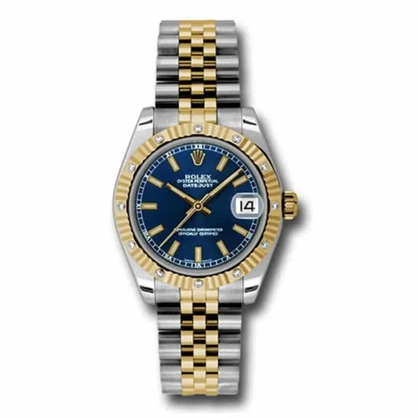 Rolex Datejust 31mm - Ref: 178313 bsj - Blue Stick Dial & Diamond Bezel, Two Tone Stainless Steel & 18K Yellow Gold Jubilee Bracelet Women's Watch