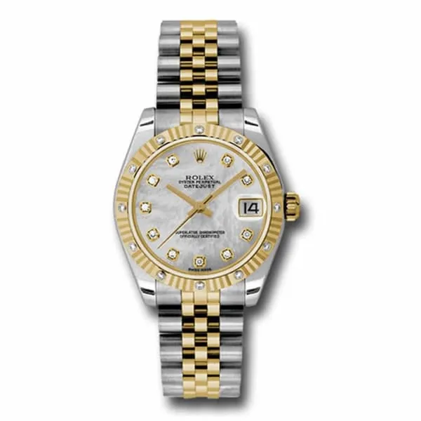 Rolex Datejust 31mm - Ref: 178313 mdj - White Mother of Pearl Diamond Dial & Diamond Bezel, Two Tone Stainless Steel & 18K Yellow Gold Jubilee Bracelet Women's Watch