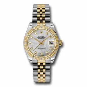 Rolex Datejust 31mm - Ref: 178313 mdj - White Mother of Pearl Diamond Dial & Diamond Bezel, Two Tone Stainless Steel & 18K Yellow Gold Jubilee Bracelet Women's Watch
