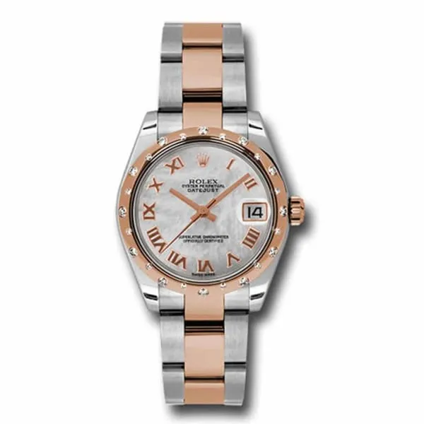 Rolex Datejust 31mm - Ref: 178341 mro - White Mother of Pearl Roman Dial & Diamond Bezel, Two Tone Stainless Steel & 18K Rose Gold Oyster Bracelet Women's Watch