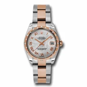 Rolex Datejust 31mm - Ref: 178341 mro - White Mother of Pearl Roman Dial & Diamond Bezel, Two Tone Stainless Steel & 18K Rose Gold Oyster Bracelet Women's Watch