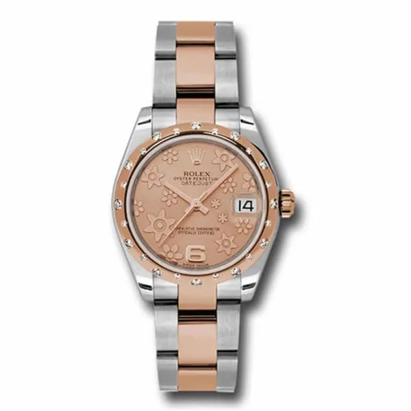 Rolex Datejust 31mm - Ref: 178341 pchfo - Pink Champagne Floral Dial & Diamond Bezel, Two Tone Stainless Steel & 18K Rose Gold Oyster Bracelet Women's Watch