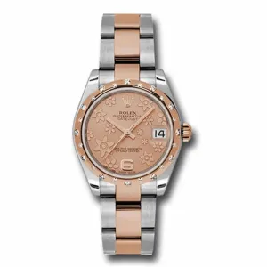 Rolex Datejust 31mm - Ref: 178341 pchfo - Pink Champagne Floral Dial & Diamond Bezel, Two Tone Stainless Steel & 18K Rose Gold Oyster Bracelet Women's Watch