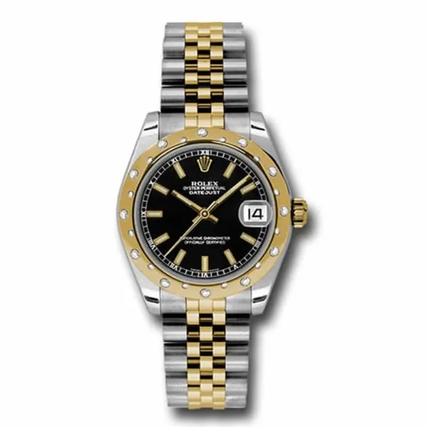 Rolex Datejust 31mm - Ref: 178343 bkij - Black Stick Dial & Diamond Bezel, Two Tone Stainless Steel & 18K Yellow Gold Jubilee Bracelet Women's Watch