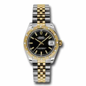 Rolex Datejust 31mm - Ref: 178343 bkij - Black Stick Dial & Diamond Bezel, Two Tone Stainless Steel & 18K Yellow Gold Jubilee Bracelet Women's Watch