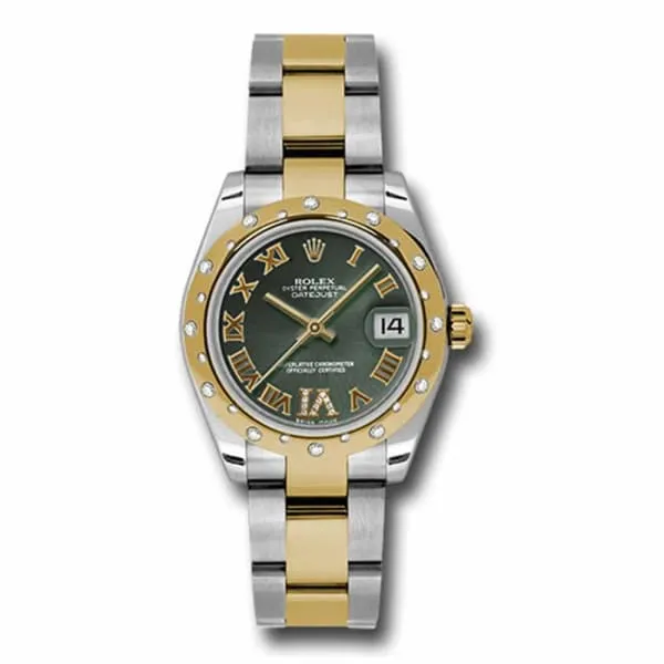 Rolex Datejust 31mm - Ref: 178343 ogdro - Green Roman Diamond Dial & Diamond Bezel, Two Tone Stainless Steel & 18K Yellow Gold Oyster Bracelet Women's Watch