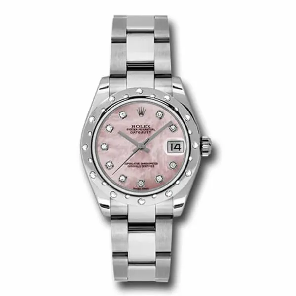 Rolex Datejust 31mm - Ref: 178344-0070 - Pink Mother of Pearl Dial & Diamond Bezel, Stainless Steel Oyster Bracelet Women's Watch