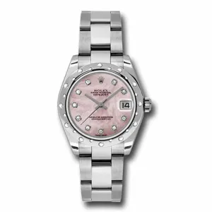 Rolex Datejust 31mm - Ref: 178344-0070 - Pink Mother of Pearl Dial & Diamond Bezel, Stainless Steel Oyster Bracelet Women's Watch
