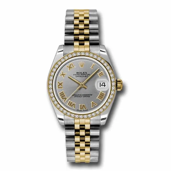 Rolex Datejust 31mm - Ref: 178383 grj - Grey Roman Dial & Diamond Bezel, Two Tone Stainless Steel & 18K Yellow Gold Jubilee Bracelet Women's Watch