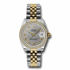 Rolex Datejust 31mm - Ref: 178383 grj - Grey Roman Dial & Diamond Bezel, Two Tone Stainless Steel & 18K Yellow Gold Jubilee Bracelet Women's Watch