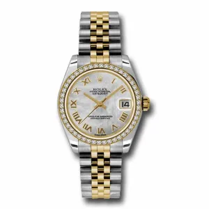 Rolex Datejust 31mm - Ref: 178383 mrj - White Mother of Pearl Roman Dial & Diamond Bezel, Two Tone Stainless Steel & 18K Yellow Gold Jubilee Bracelet Women's Watch