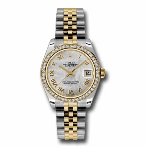 Rolex Datejust 31mm - Ref: 178383 mrj - White Mother of Pearl Roman Dial & Diamond Bezel, Two Tone Stainless Steel & 18K Yellow Gold Jubilee Bracelet Women's Watch