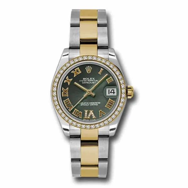 Rolex Datejust 31mm - Ref: 178383 ogdro - Green Roman Diamond Dial & Diamond Bezel, Two Tone Stainless Steel & 18K Yellow Gold Oyster Bracelet Women's Watch