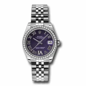 Rolex Datejust 31mm - Ref: 178384-0013 - Purple Dial & Diamond Bezel, Stainless Steel Jubilee Bracelet Women's Watch