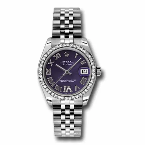 Rolex Datejust 31mm - Ref: 178384-0013 - Purple Dial & Diamond Bezel, Stainless Steel Jubilee Bracelet Women's Watch