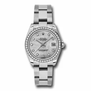 Rolex Datejust 31mm - Ref: 178384-0018 - White Mother of Pearl Dial & Diamond Bezel, Stainless Steel Oyster Bracelet Women's Watch