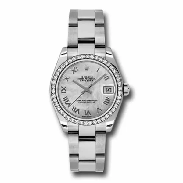Rolex Datejust 31mm - Ref: 178384-0022 - White Mother of Pearl Dial & Diamond Bezel, Stainless Steel Oyster Bracelet Women's Watch