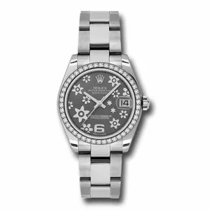 Rolex Datejust 31mm - Ref: 178384-0025 - Rhodium Grey Dial & Diamond Bezel, Stainless Steel Oyster Bracelet Women's Watch