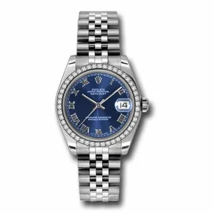 Rolex Datejust 31mm - Ref: 178384-0038 - Blue Dial & Diamond Bezel, Stainless Steel Jubilee Bracelet Women's Watch