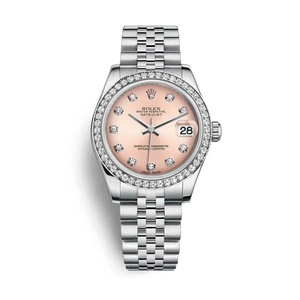 Rolex Datejust 31mm - Ref: 178384-0045 - Pink Dial & Diamond Bezel, Stainless Steel Jubilee Bracelet Women's Watch
