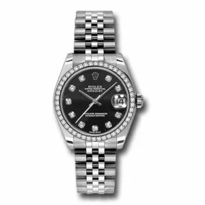 Rolex Datejust 31mm - Ref: 178384-0052 - Black Dial & Diamond Bezel, Stainless Steel Jubilee Bracelet Women's Watch