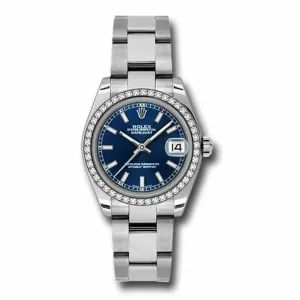 Rolex Datejust 31mm - Ref: 178384-0057 - Blue Dial & Diamond Bezel, Stainless Steel Oyster Bracelet Women's Watch