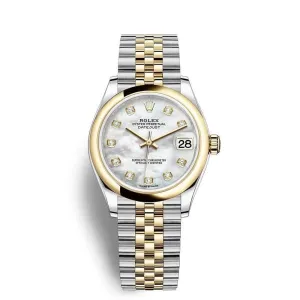 Rolex Datejust 31mm - Ref: 278243-0028 - White Mother of Pearl Diamond Dial, Two Tone Stainless Steel & 18K Yellow Gold Jubilee Bracelet Women's Watch