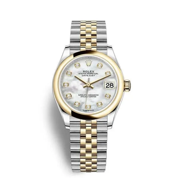 Rolex Datejust 31mm - Ref: 278243-0028 - White Mother of Pearl Diamond Dial, Two Tone Stainless Steel & 18K Yellow Gold Jubilee Bracelet Women's Watch