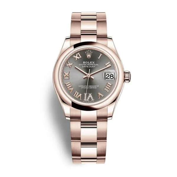 Rolex Datejust 31mm - Ref: 278245-0031 - Grey Roman Diamond Dial, 18K Rose Gold Oyster Bracelet Women's Watch