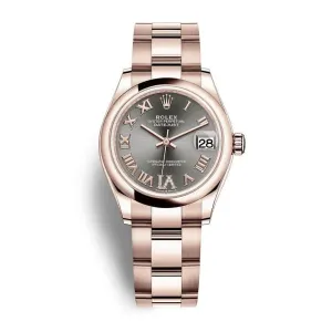 Rolex Datejust 31mm - Ref: 278245-0031 - Grey Roman Diamond Dial, 18K Rose Gold Oyster Bracelet Women's Watch