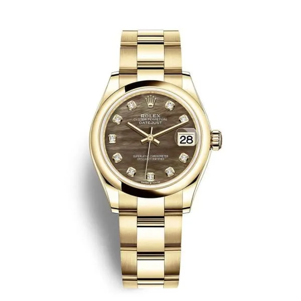 Rolex Datejust 31mm - Ref: 278248-0037 - Black Mother of Pearl Dial, 18K Yellow Gold Oyster Bracelet Women's Watch
