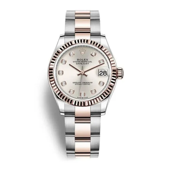 Rolex Datejust 31mm - Ref: 278271-0015 - Silver Diamond Dial, Two Tone Stainless Steel & 18K Rose Gold Oyster Bracelet Women's Watch