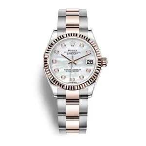 Rolex Datejust 31mm - Ref: 278271-0025 - White Mother of Pearl Diamond Dial, Two Tone Stainless Steel & 18K Rose Gold Oyster Bracelet Women's Watch