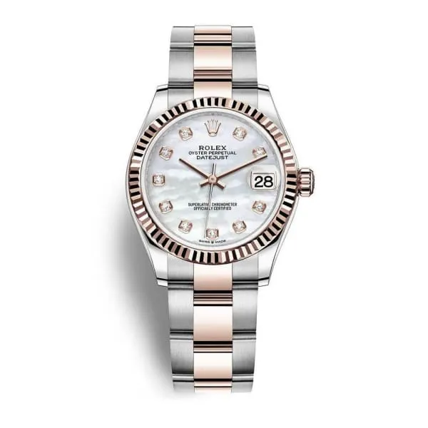 Rolex Datejust 31mm - Ref: 278271-0025 - White Mother of Pearl Diamond Dial, Two Tone Stainless Steel & 18K Rose Gold Oyster Bracelet Women's Watch